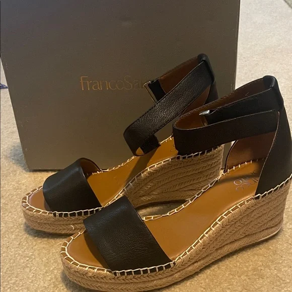 Franco Sarto Black Espadrille Wedge Sandals - Picture 1 of 13